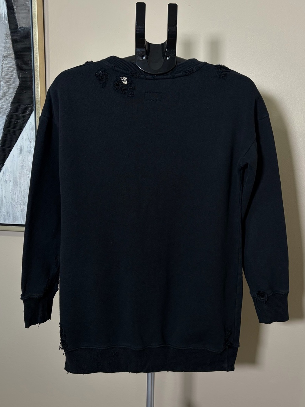 MOTHER The Tunic Big Easy Distressed Grunge Crewneck Sweatshirt Black XS - Picture 2 of 12